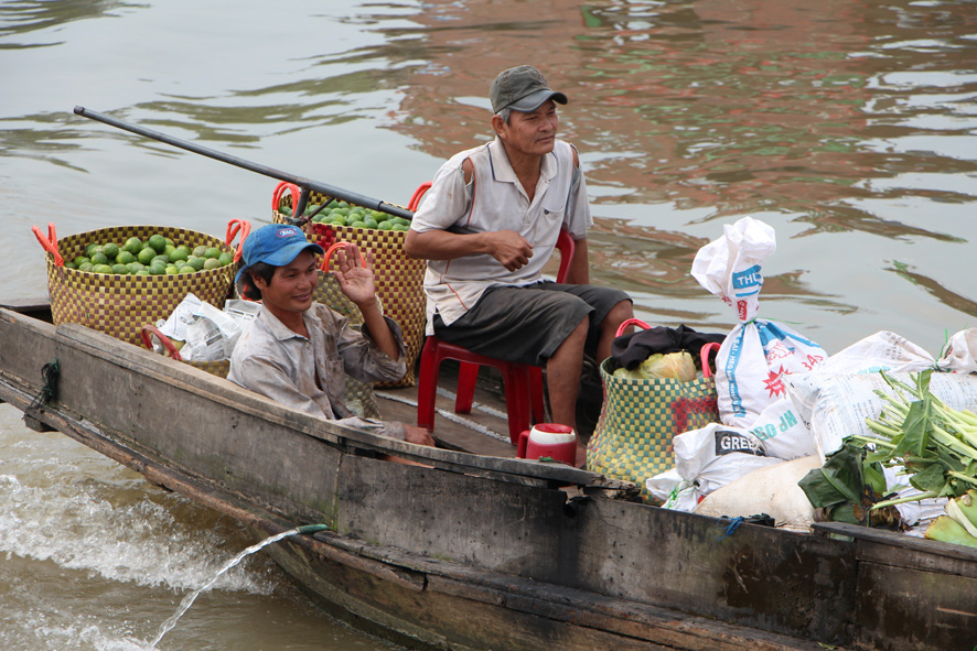 Crossing the Vietnam-Cambodia border on a Mekong River fast ferry.