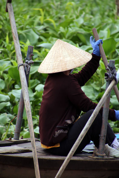 Crossing the Vietnam-Cambodia border riding a fast ferry along the Mekong River.